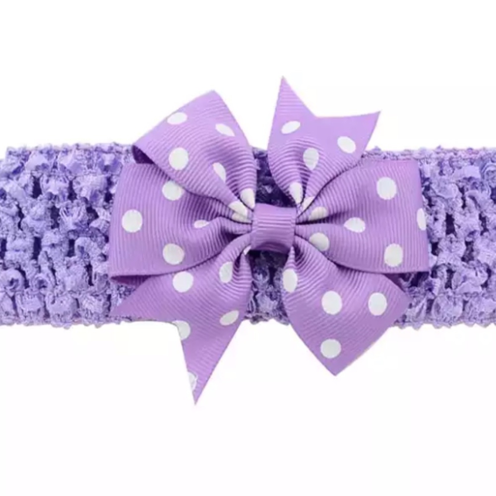 Lilac Polka Dot Ribbon Bow With Elastic HairBand-Dual-use Hair Clip Head…